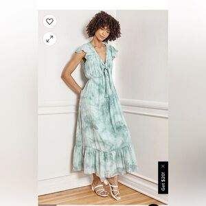Lulus Better than Dreaming Sage Tie-Dye Tie-Front Tiered Midi Dress